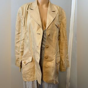 DKNY 100%Linen Blazer Beige Button Detail Long Sleeve Pockets Size 14